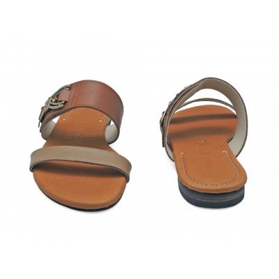 SALE 50% Women Sandals Flat SC-73 Light Beige Nappa-Brown Nappa